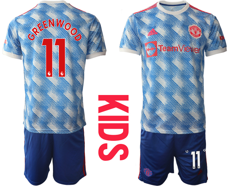 Youth 2021-2022 Club Manchester United away blue #11 Soccer Jersey